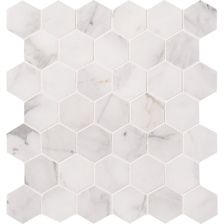 MSI Calacatta Cressa Hexagon SAMPLE Honed Marble Mesh-Mounted Mosaic Tile ZOR-MD-0478-SAM